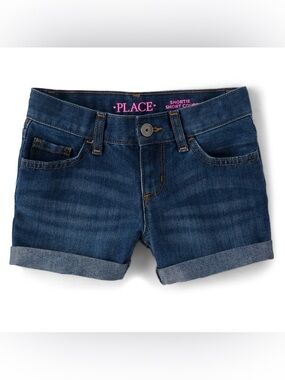 The Children's Place Dark Blue Denim Roll-Cuff Jean Shorts